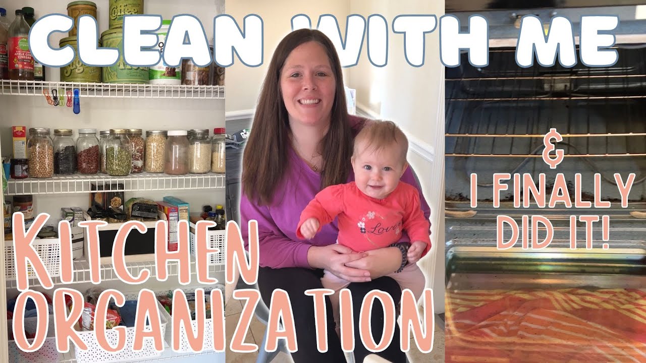 Clean with me & Organize the pantry, kitchen cabinets, clean the fridge & scrub a very dirty oven…