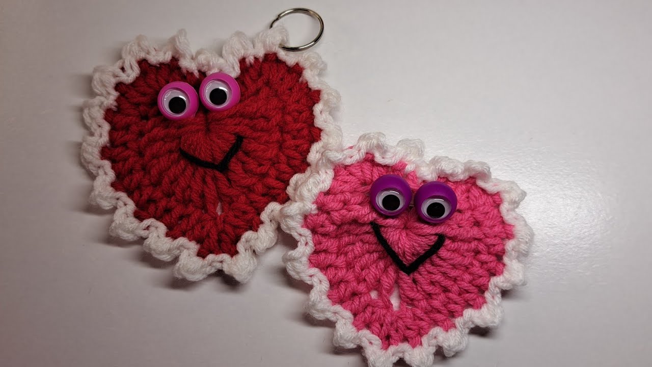 How to Crochet a Googly Eyed Heart Valentine's keychain or Pin #lisalovescrochetandknit #crochet