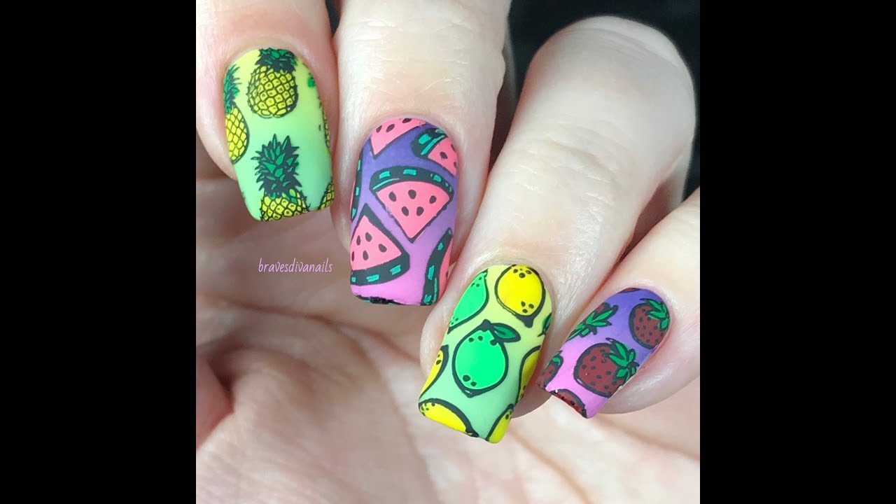 FRUIT NAILS BravesDiva Polish Gradient + WhatsUpNails Reverse Stamping | Nail Art Decals DIY