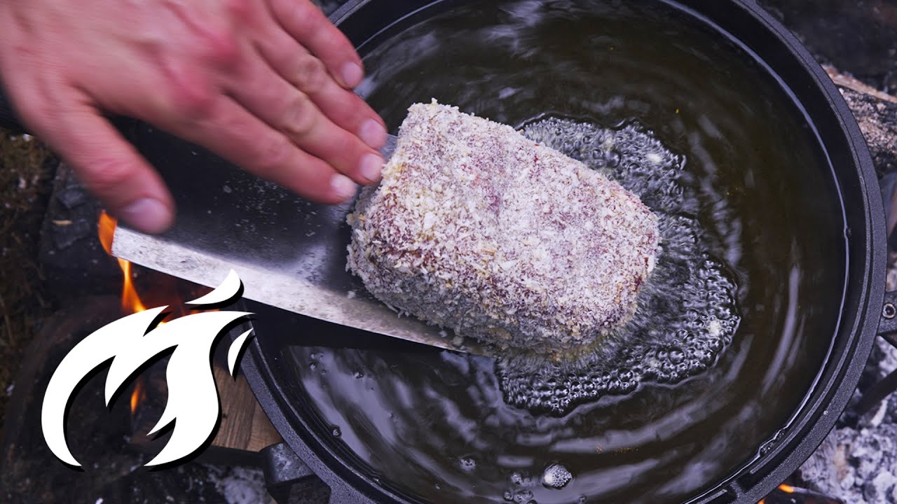 Ganzer Block Käse im Wald frittiert | Fire Kitchen ASMR 🔥🔥🔥