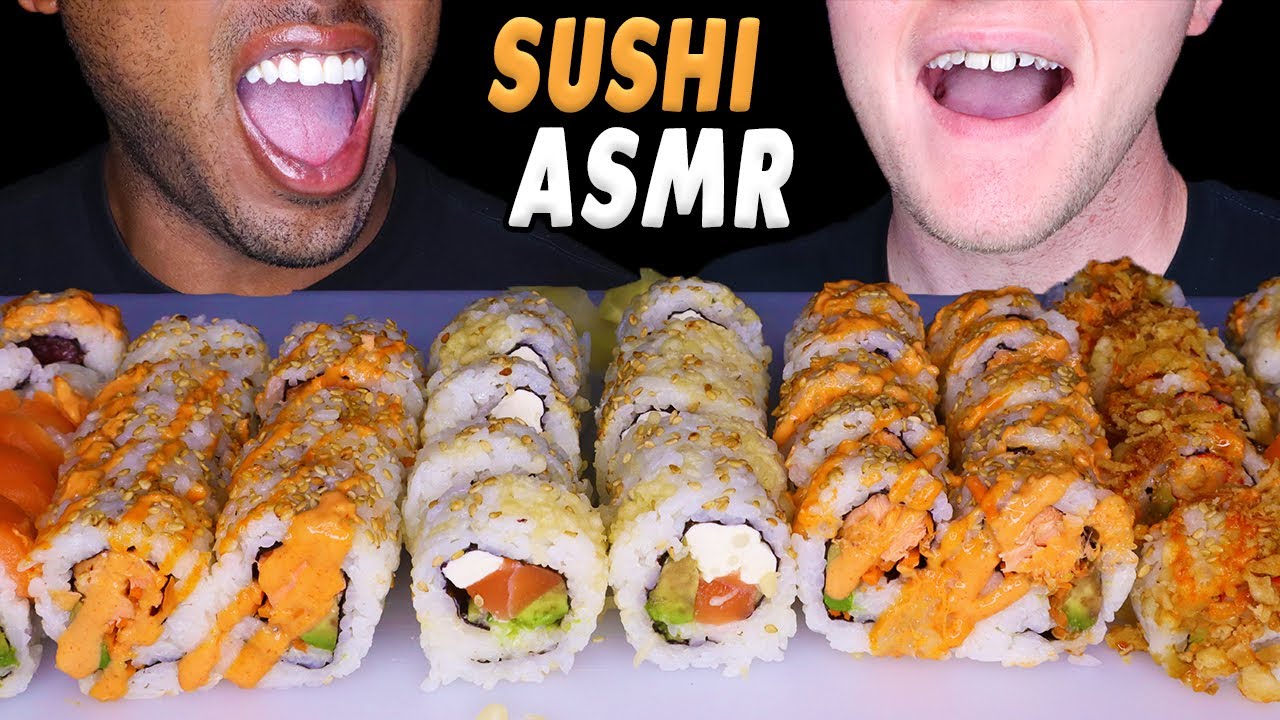 ASMR 45 SUSHI ROLLS *SMOKED SALMON ROLL, CRUNCHY TUNA ROLL* COLLAB W/ @SongbyrdASMR | EATING SOUNDS