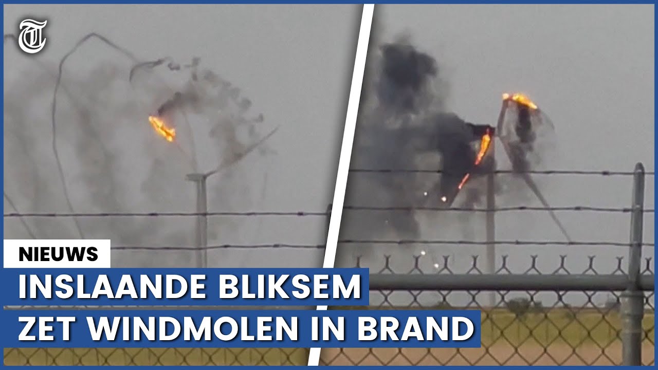 Spectaculair: windmolen vat vlam door bliksem