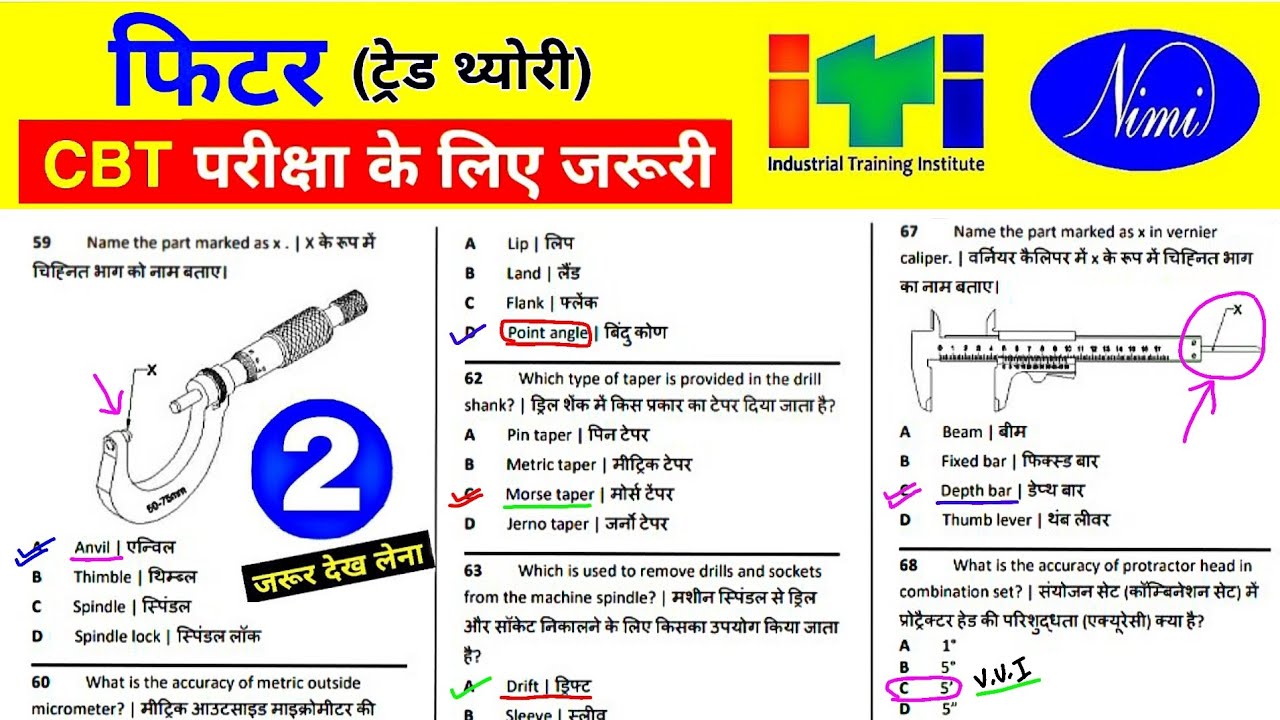 ITI #Fitter Theory Exam Paper 2024 📄 (फिटर ट्रेड थ्योरी) || ⛔ NIMI Question Bank (Part : 02)