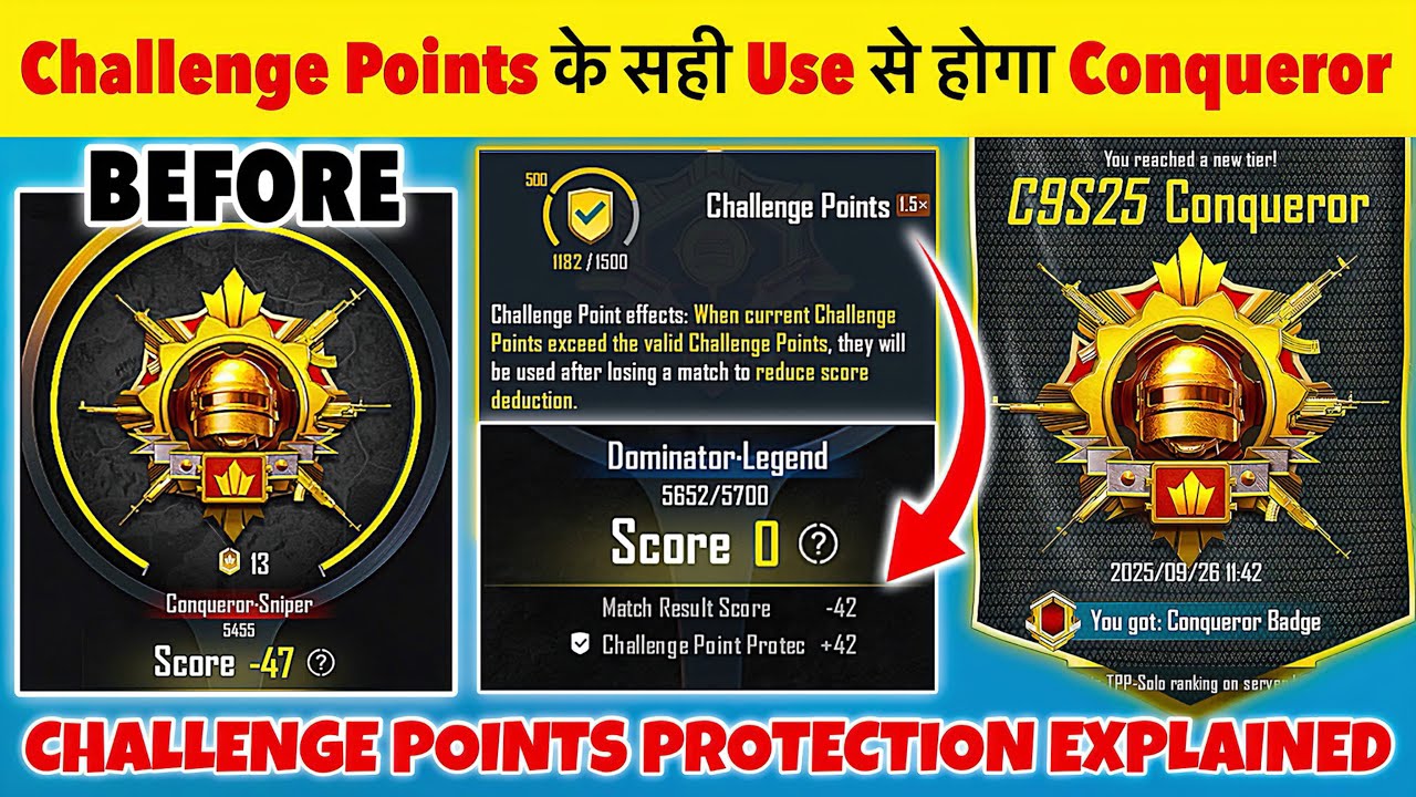🇮🇳DAY 16 - 🤔HOW TO USE CHALLENGE POINTS PROTECTION EXPLAINED⁉️| CONQUEROR RANKPUSH TIPS & TRICKS✅