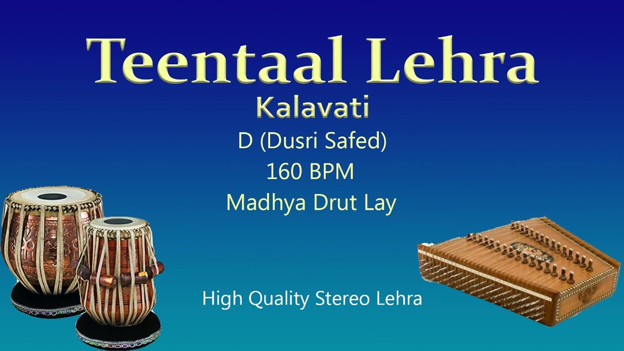 Teentaal Lehra - Kalavati - 160 BPM - D (Dusri Safed) - SANTOOR - HIGH QUALITY STEREO SOUND