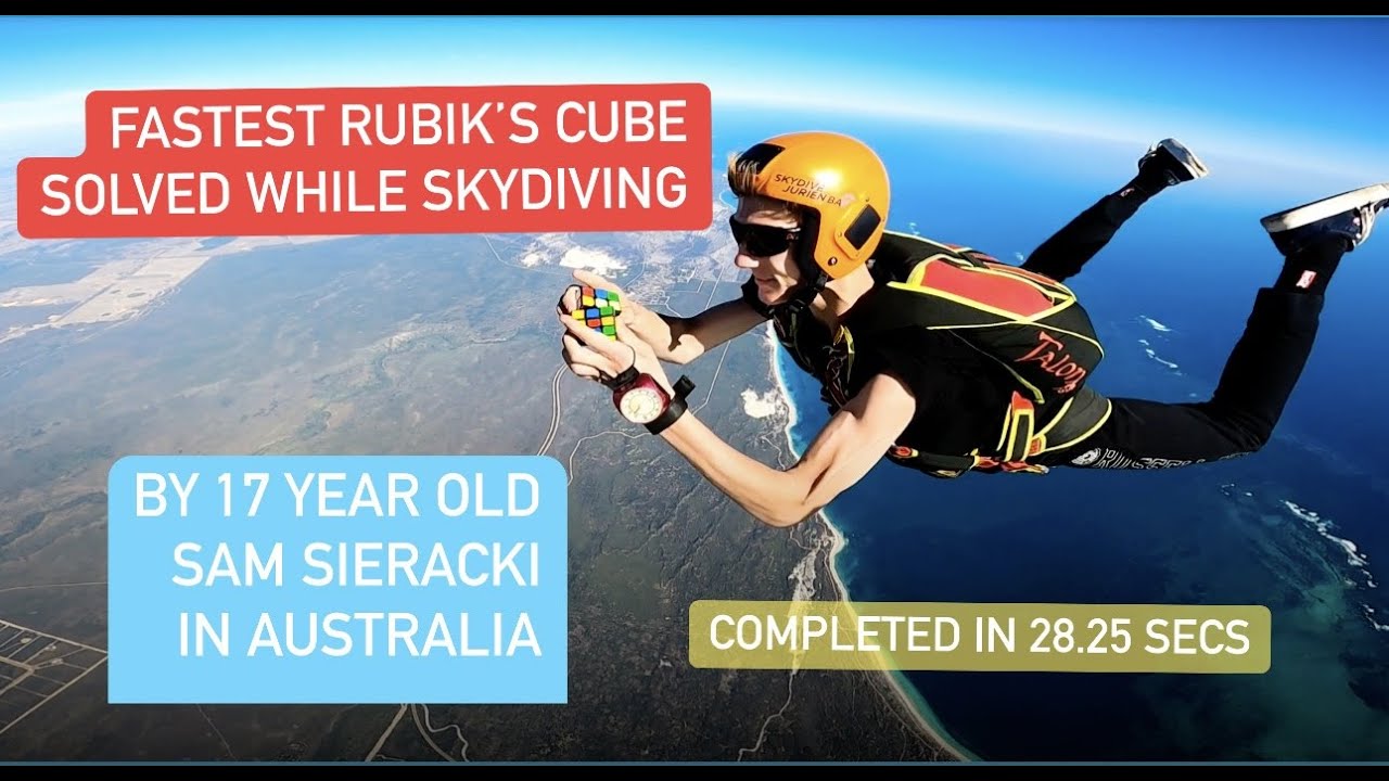 Fastest Rubik's Cube Solved While Skydiving by Teenager Sam Sieracki in Australia