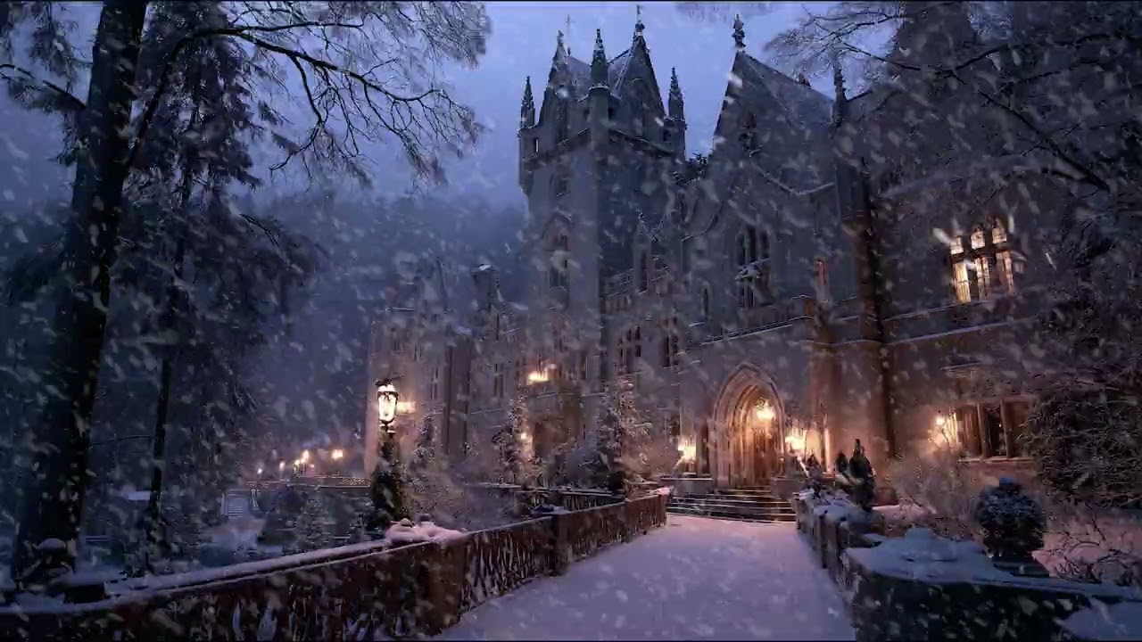 Relaxing Winter Night Snowstorm with Gentle Wind and Falling Snow Sounds for Restful Sleep