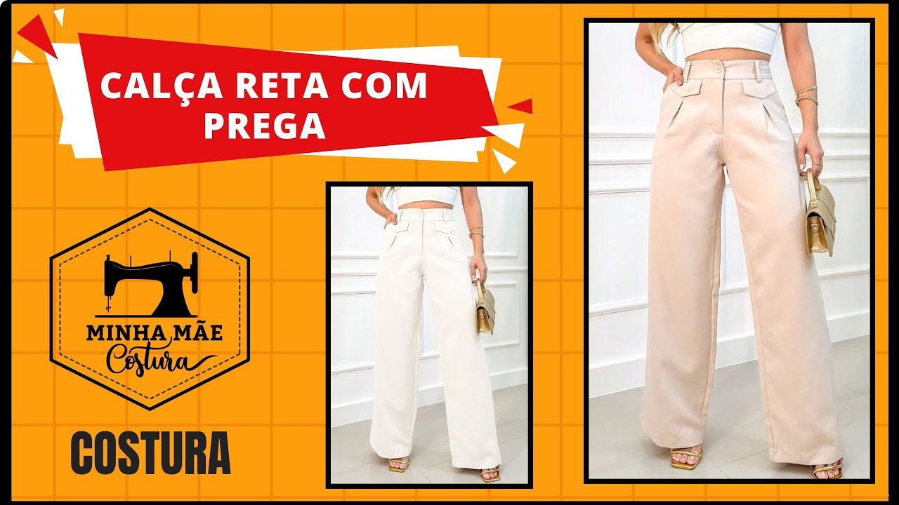 Calça reta com prega - costura