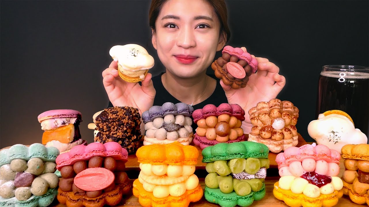 🍭Colorful Macaron😍조개롱 뚱카롱 마카롱 먹고싶지롱~😝[Chocolate, Matcha, Tiramisu, cheese]Mukbang