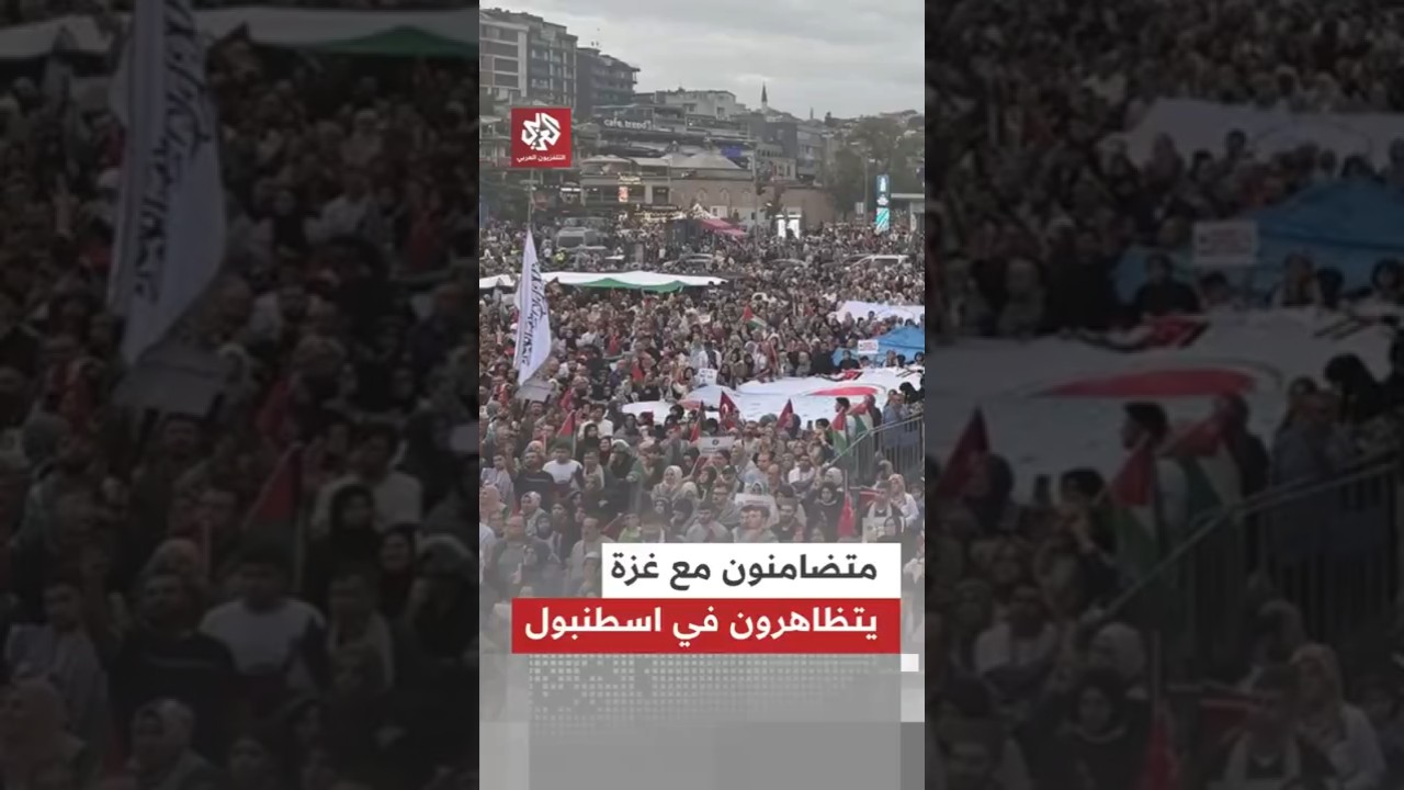 شاهد.. تظاهرة في مدينة اسطنبول التركية دعما لأسطول الصمود العالمي لكسر الحصار عن غزة