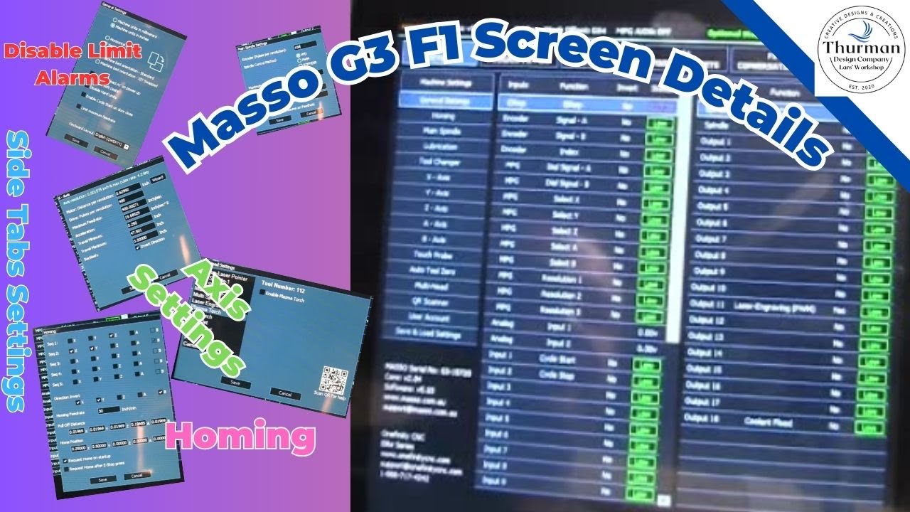 Вкладки настройки Onefinity Masso G3 F1