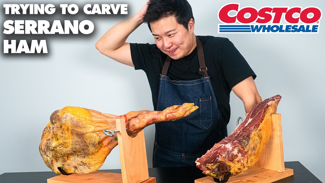 How to Carve Serrano Ham - Costco Serrano Ham (Jamón ibérico) Carving!