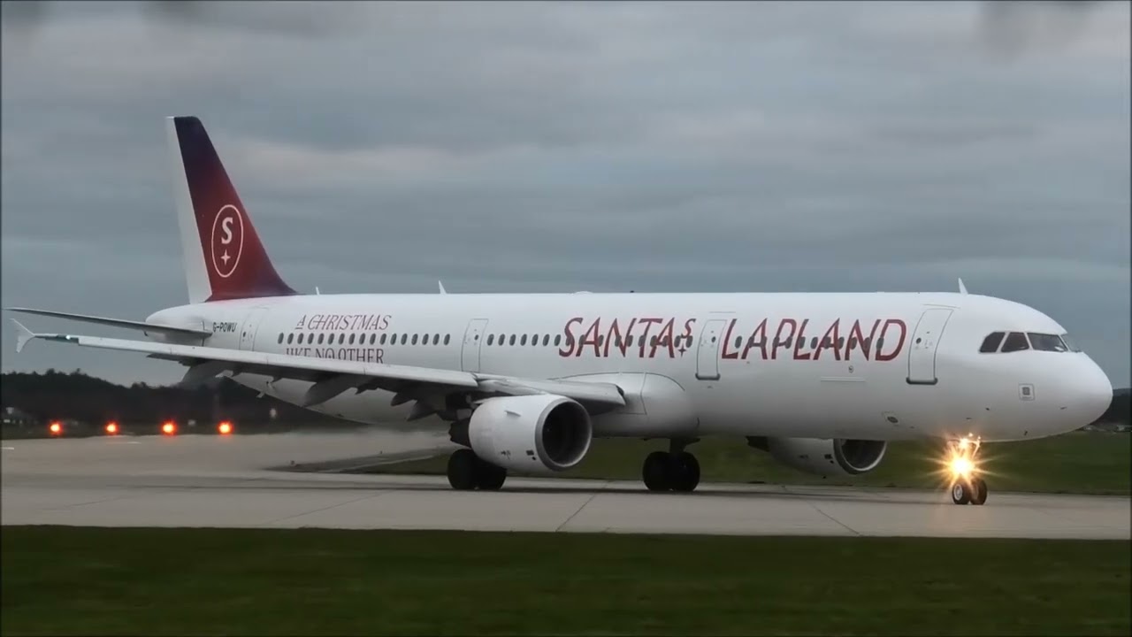 Santas Lapland A321 departs Bournemouth Airport