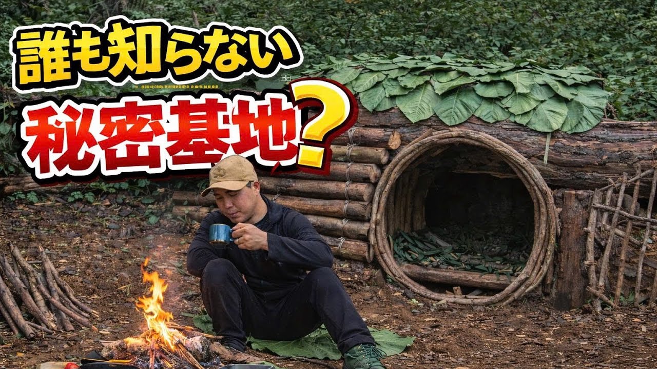 こんな場所に秘密の基地を作って一晩過ごしてみた【森のサバイバル】