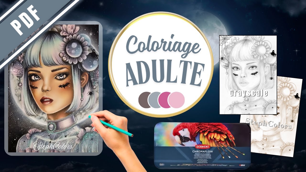 Mystic Pearl 🌙 Coloriage portrait avec les @Derwent Art Official  Chromaflow #halloween #octobre2025