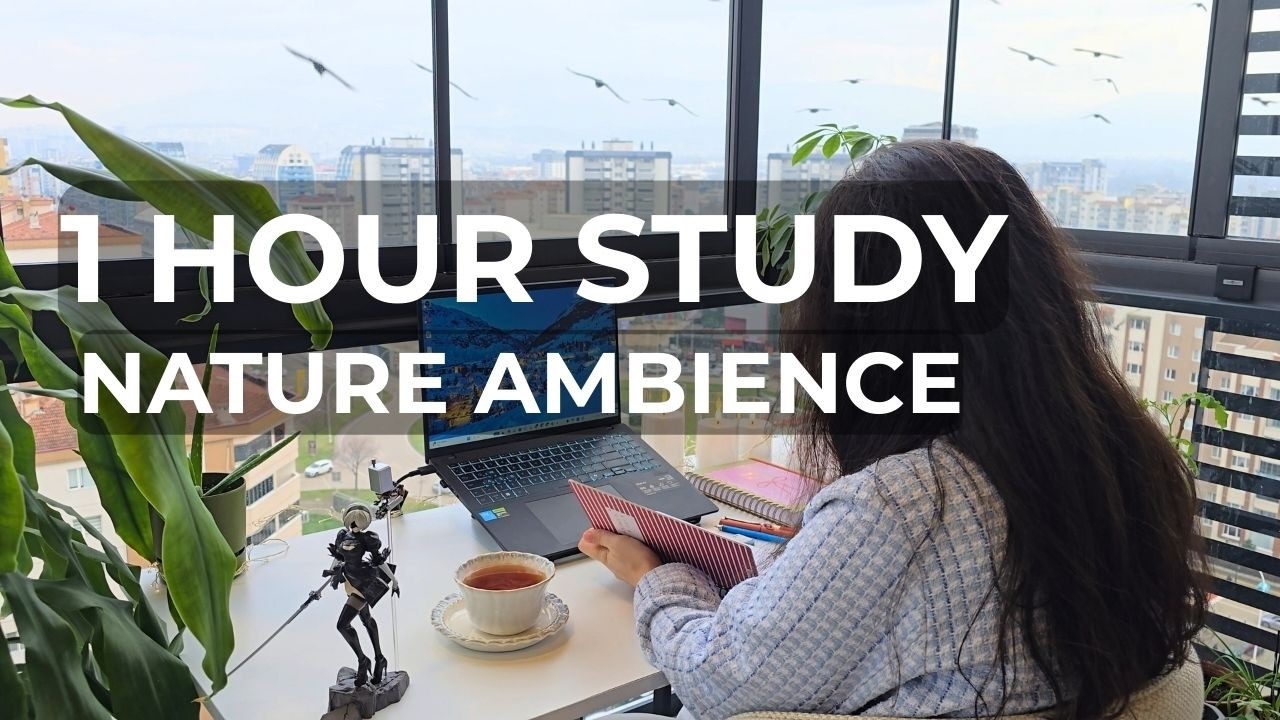 1 Hour Study | Natural Bird Sounds & Balcony View | No Breaks