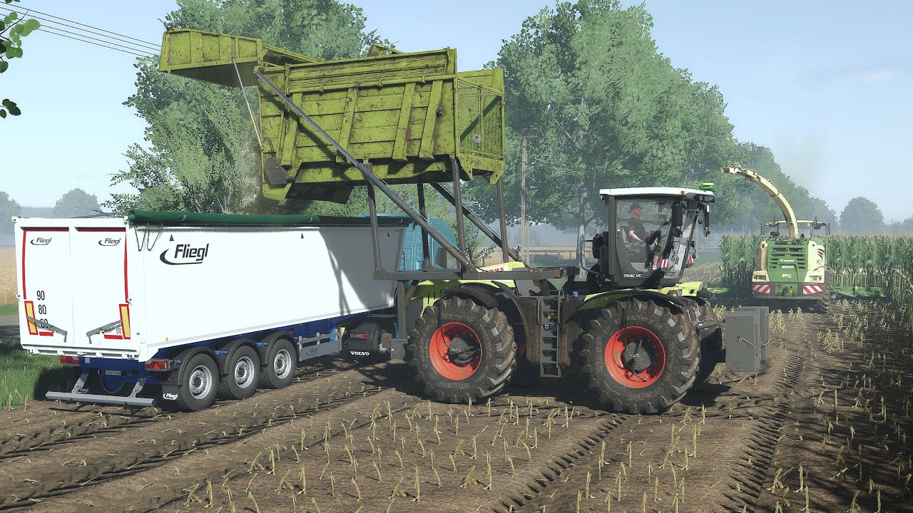 Krone BigX 1180, Claas Xerion 5000, VOLVO FH16 Silage Germany FS25