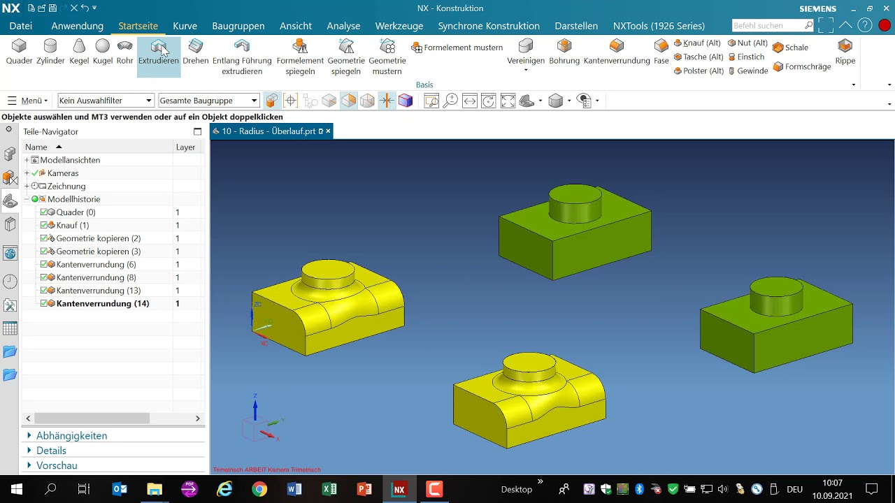 CAD NX Konstruktion Kantenverrundung &Uuml;berlauf