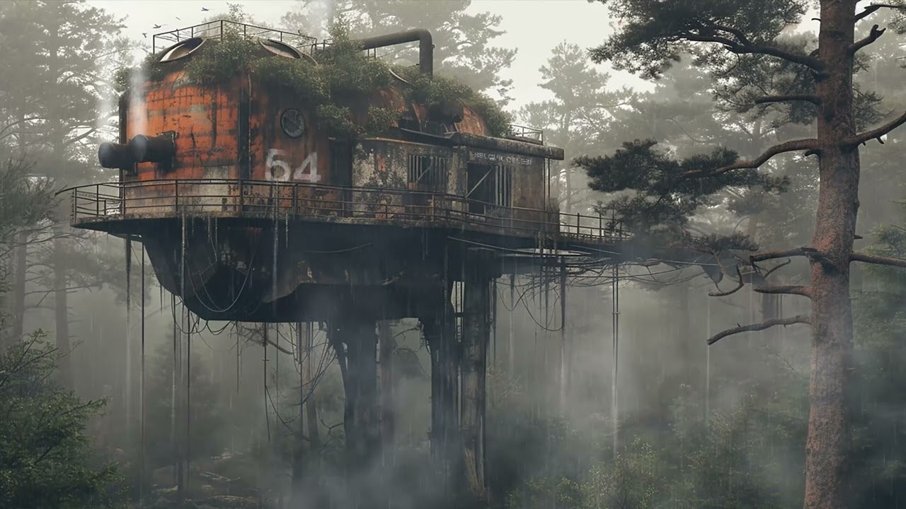 Shelter 54 with Rainstorm. Sci-Fi Ambiance for Sleep, Study, Relaxation