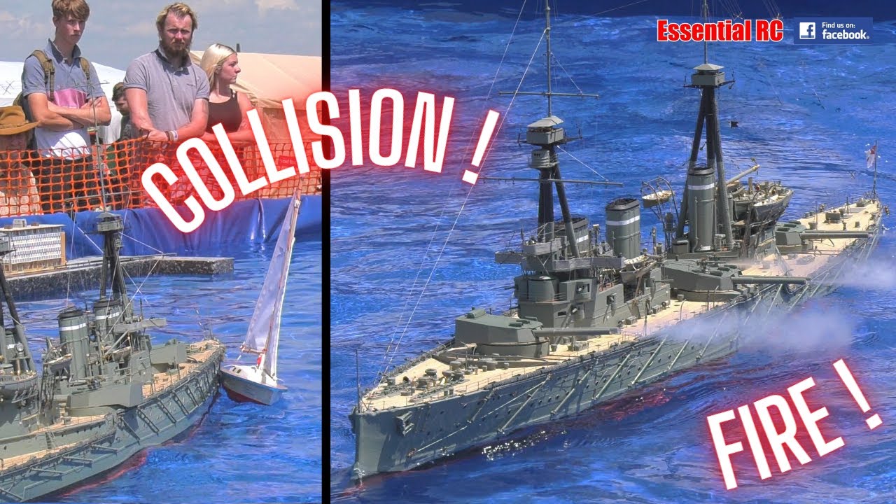 FIRING GUNS and COLLISIONS ! HMS INVINCIBLE 1914 | SUPER SCALE RC BATTLECRUISER SHIP