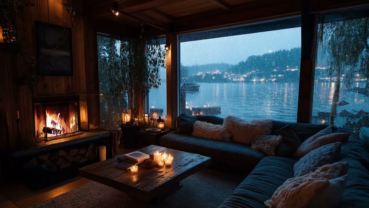 Night Rain Outside the Window 🌧️ Fireplace ASMR Ambience (3 Hours)