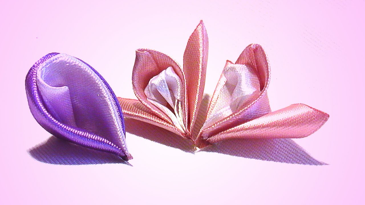 Bicolor Kanzashi Petals from Ribbon 2.5 cm/ How to Make Flower Petals