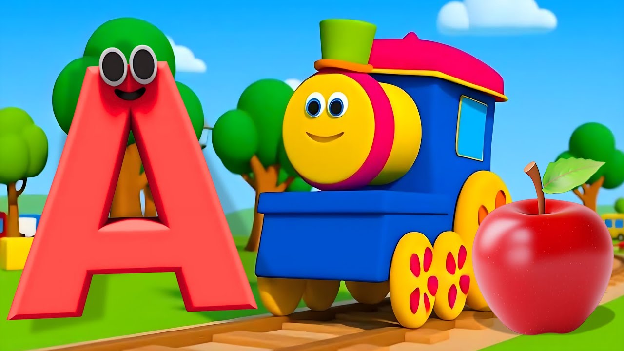 Песня ABC для детей 🎵 В стиле поезда Боба | A для Apple 🍎 Видео для дошкольников | Фонетическая п...