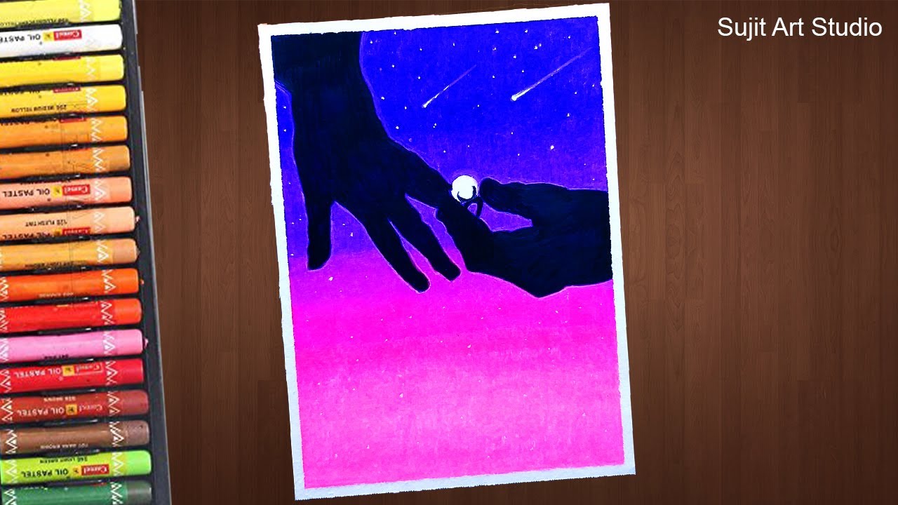 Valentine's Day Drawing (Very Easy) with Oil Pastels for beginners - step by step