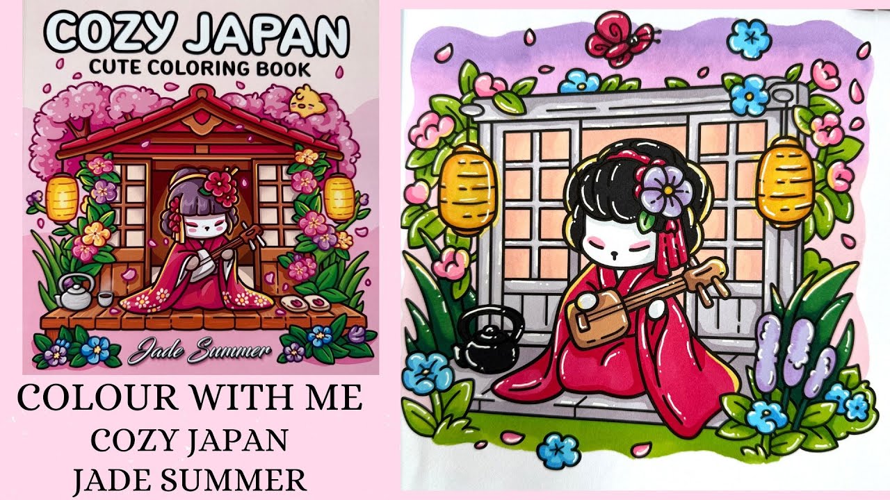 Cozy Japan - Jade Summer 🌸 Cozy Colour with me 🌸 Ohuhu alcohol markers 🌸 Tutorial 🌸Evening Practice