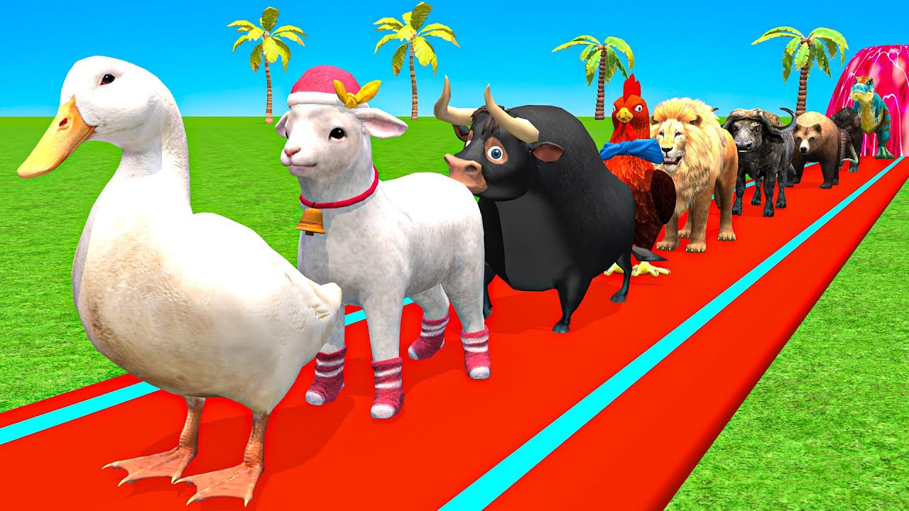 Extra Long Slide Game With Cow Elephant Gorilla Hippopotamus Tiger 3dAnimal Game Funny 3d Animals