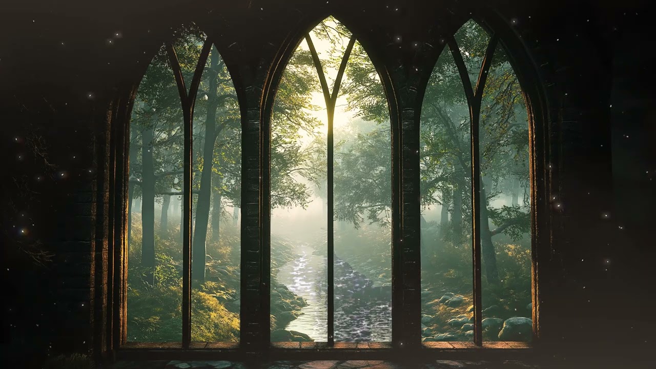 Hogwarts Castle Sunrise Window View with Forest Birds | Magical Study Focus Projector Ambience
