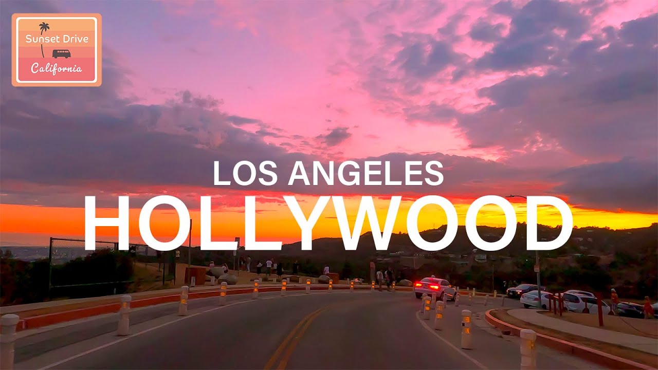 Sunset Strip to Hollywood Sign Driving Tour at Sunset Time - Los Angeles California - Relaxing