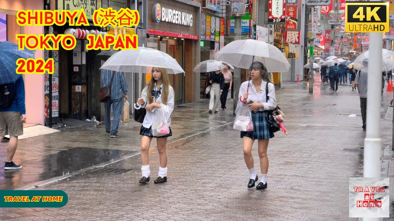 【4k hdr】 3 Hours Rainy day Walk in Shibuya (渋谷) Tokyo Japan | Relaxing Natural City ambience