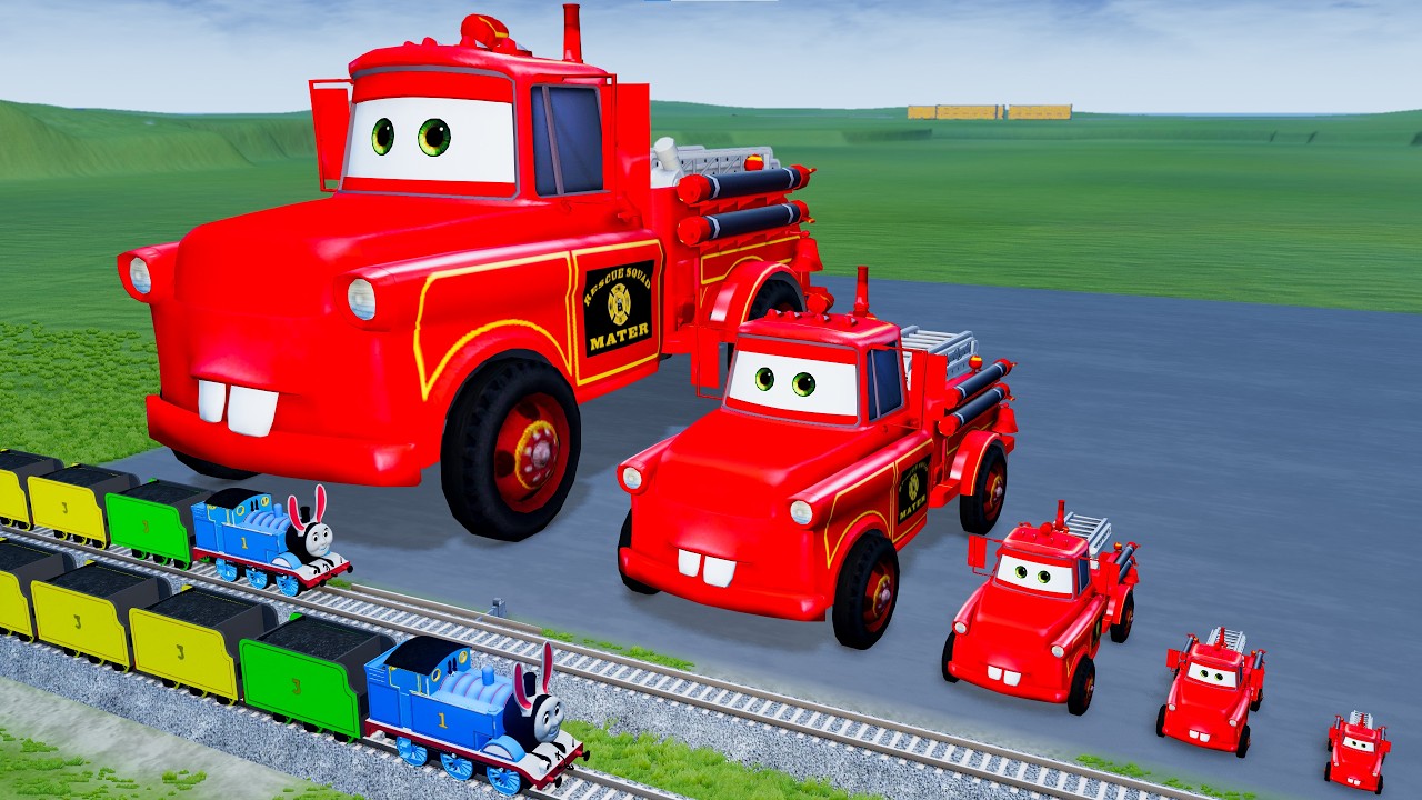 Giant EXCAVATOR TRAIN Mack Truck Eater VS Cars Lightning McQueen & Police Car - Beamng.Drive