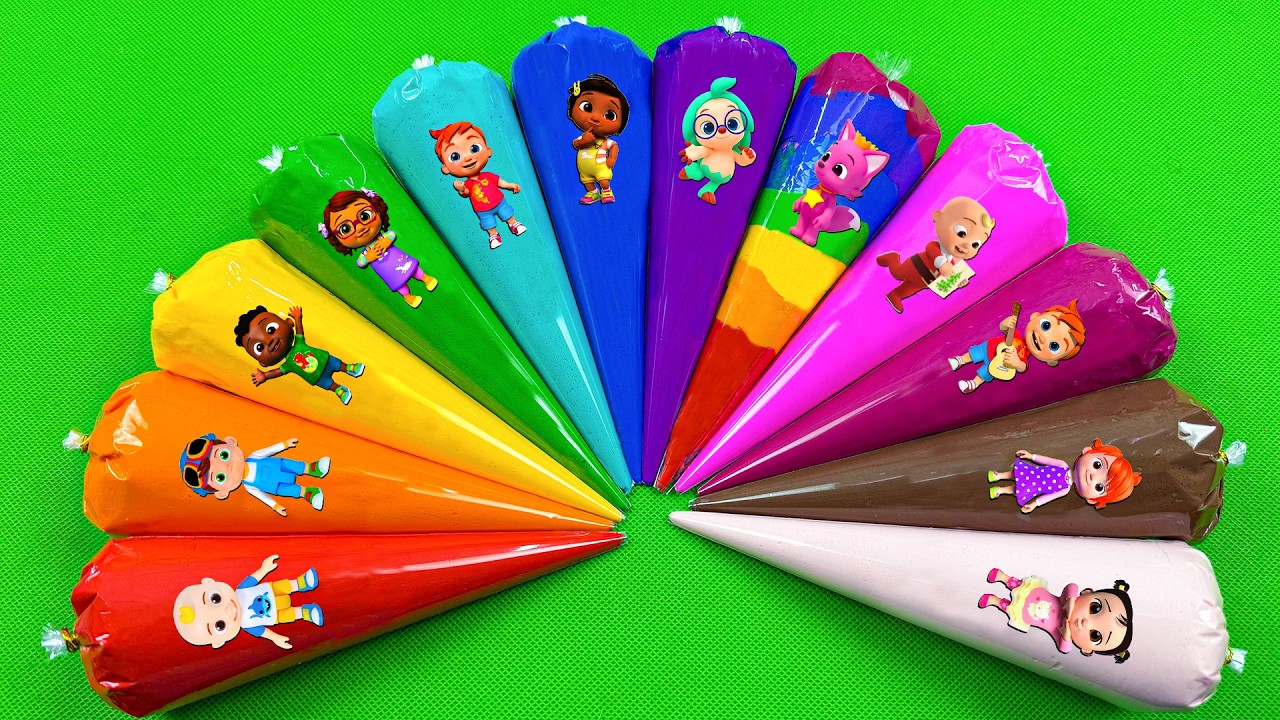 Cocomelon Rainbow Bags Slime: Pinkfong, JJ, TomTom, YoYo, Cody, Jeni & Hogi Mix Colorful ASMR 💖