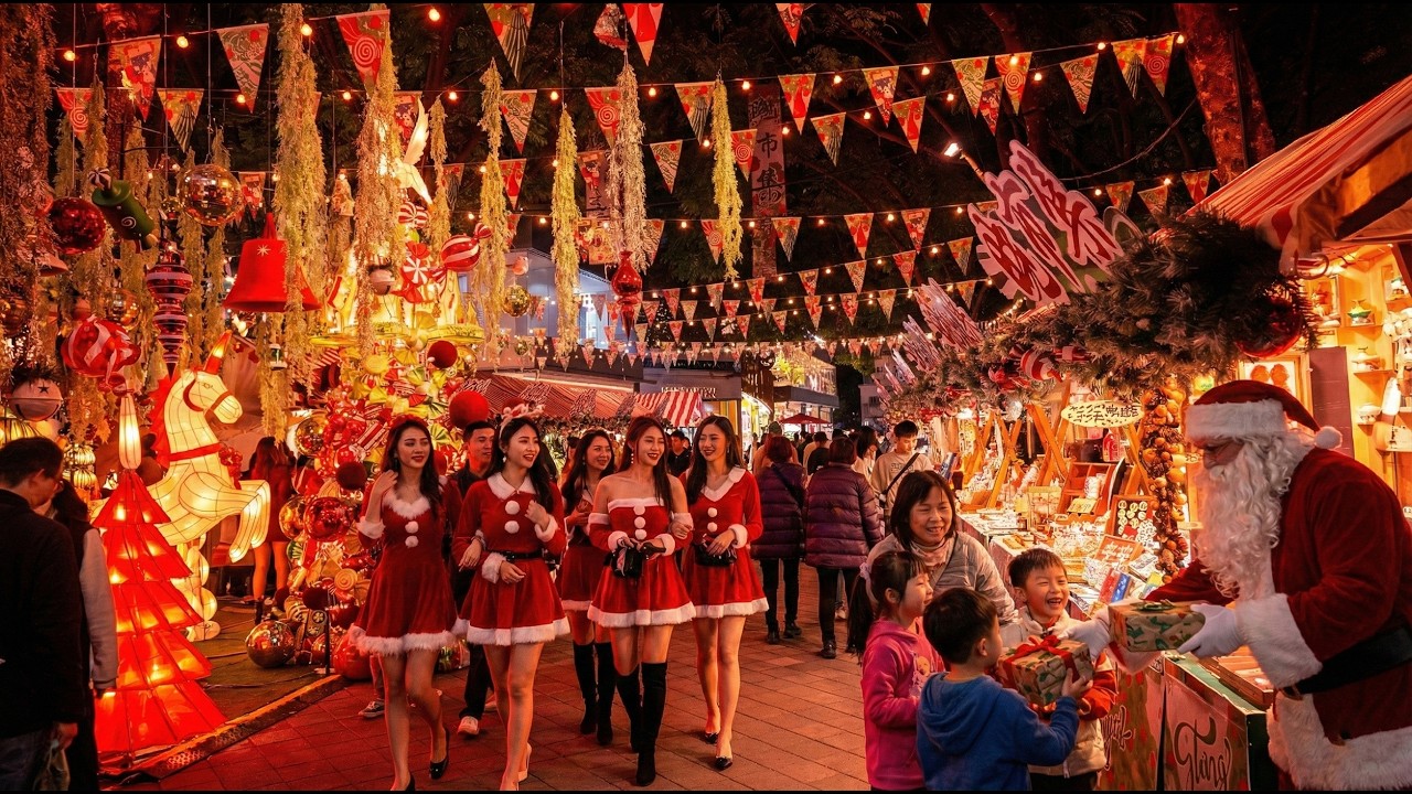 Самый красивый рождественский рынок в Азии? 🎄✨ Ночная прогулка по Фошаню, Китай