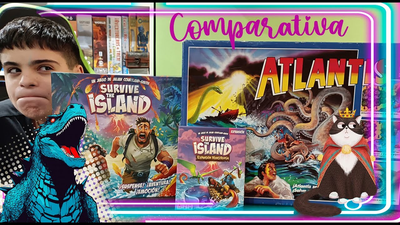 Comparativa:🛶🦈ATLANTIS (1986) 🏝️VS 🏝️SURVIVE THE ISLAND + EXPANSIÓN MONSTRUOSA (2024) 🌋ASMODEE