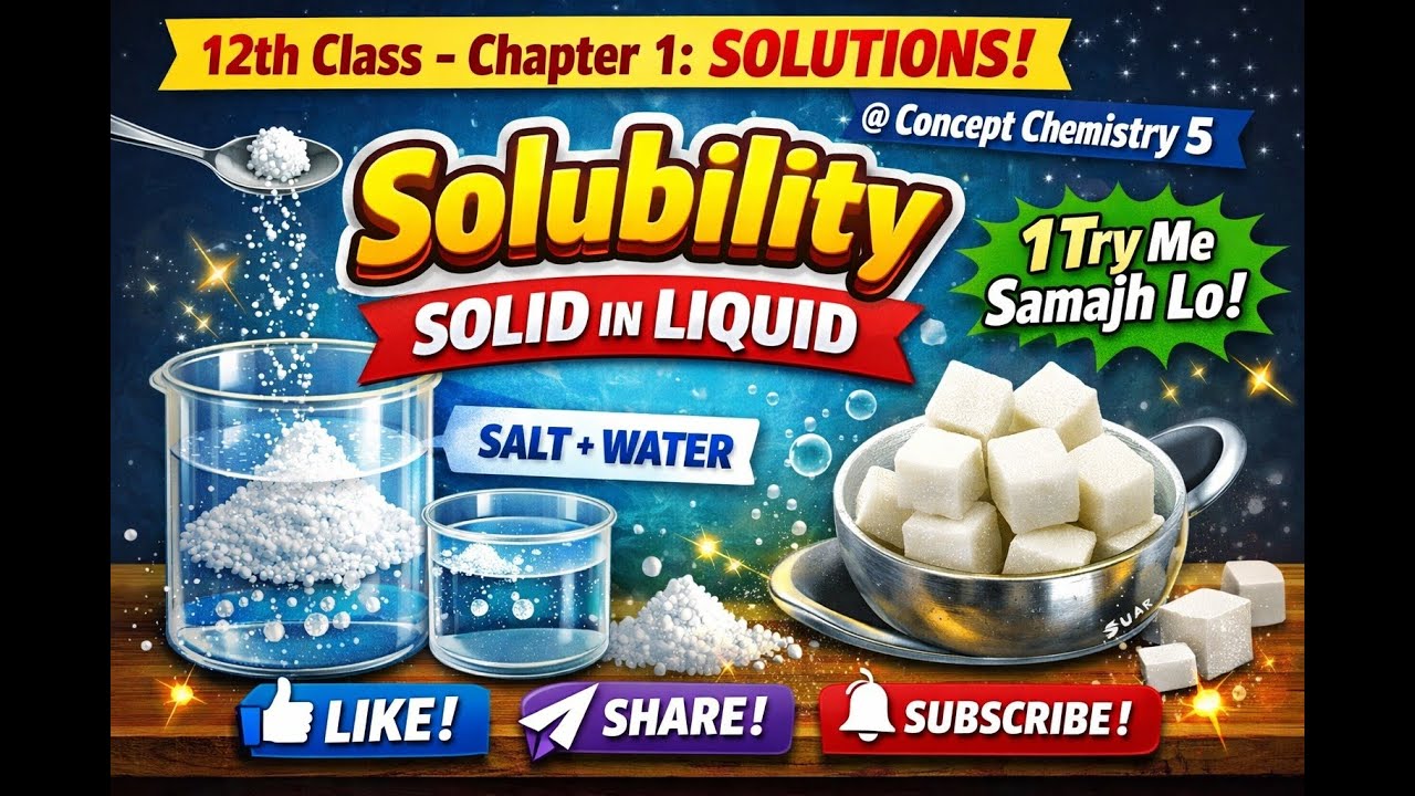 Class 12 Chemistry Chapter 1 | Solubility – Solid in Liquid | Complete Explanation | Solutions