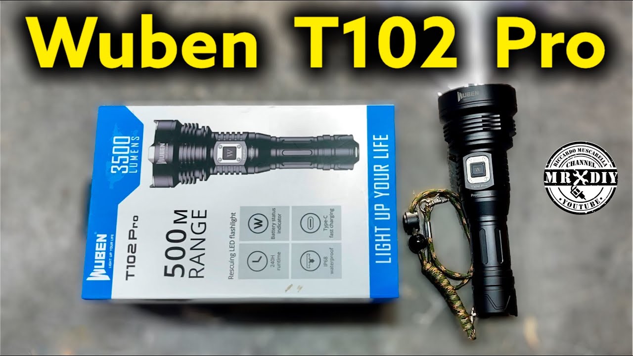 Torcia tattica potente Wuben T102 Pro. 3500 lumen e 500 metri.