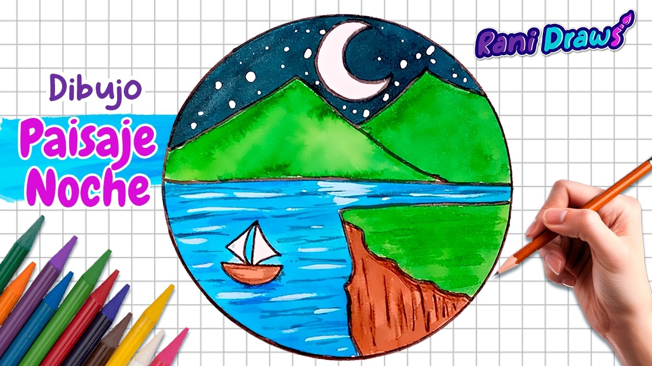 Cómo dibujar PAISAJE de NOCHE 🌙 | Dibujo paso a paso