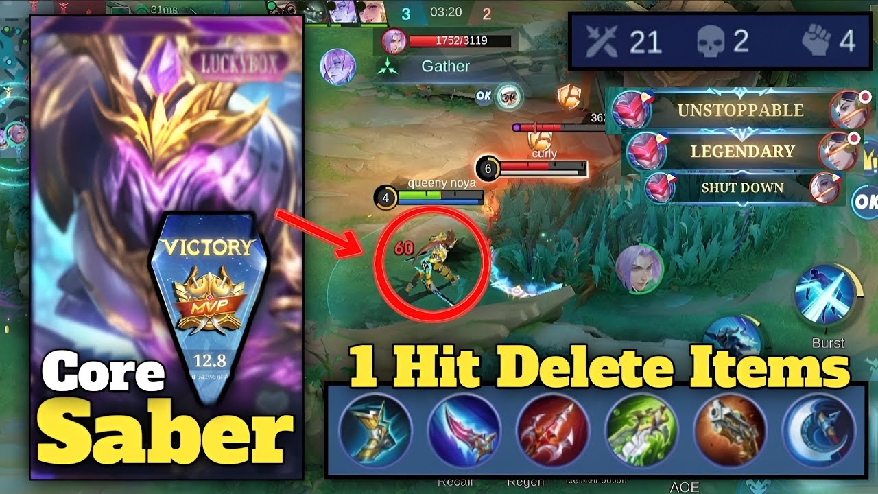 21 Kills + MVP & 4x Legendary : Saber Onimaru Skin With This 1 Hit Delete Build Items | Solo RG
