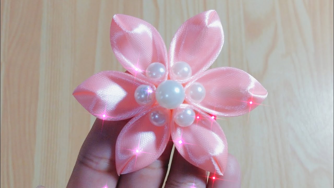 Kanzashi ribbon flower tutorial/Satin ribbon craft/Ribbon flowers easy/Diy flower making
