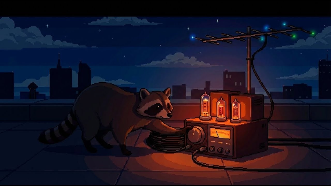 A Raccoon Running a Midnight Radio Station | Pixel Art Lofi