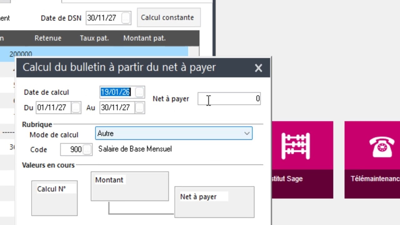 SAGE PAIE RH I7 CALCUL A L'ENVERS DU BULLETIN