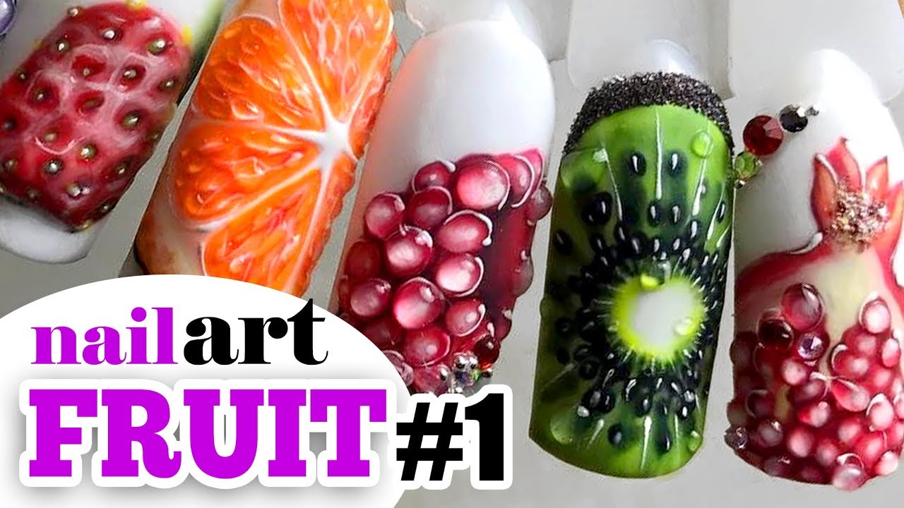 Fruit nails art 🥝🍒 Manicure : Kiwi, orange, lemon, cherry, apple, currant
