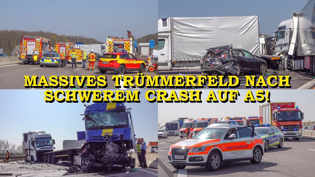[MASSIVES TRÜMMERFELD BEI LKW-UNFALL AUF A5] - Feuerwehr und Rettungskräfte im Großeinsatz -