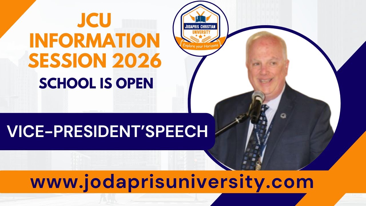 JCU INFORMATION SESSION 2026. SCHOOL IS OPEN.  MEET  DR. SCHWUAN, JCU PRESIDENT DR. [SPEECH]