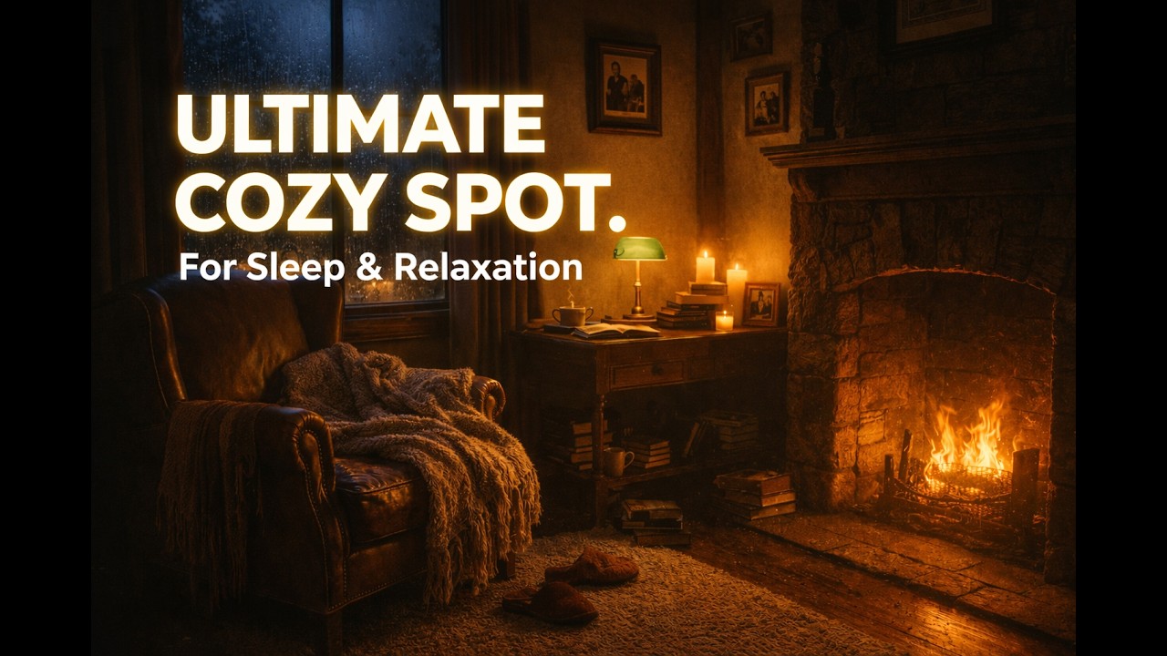Cozy Library Rain Sounds 🌧️ Fireplace Ambience for Sleep & Study