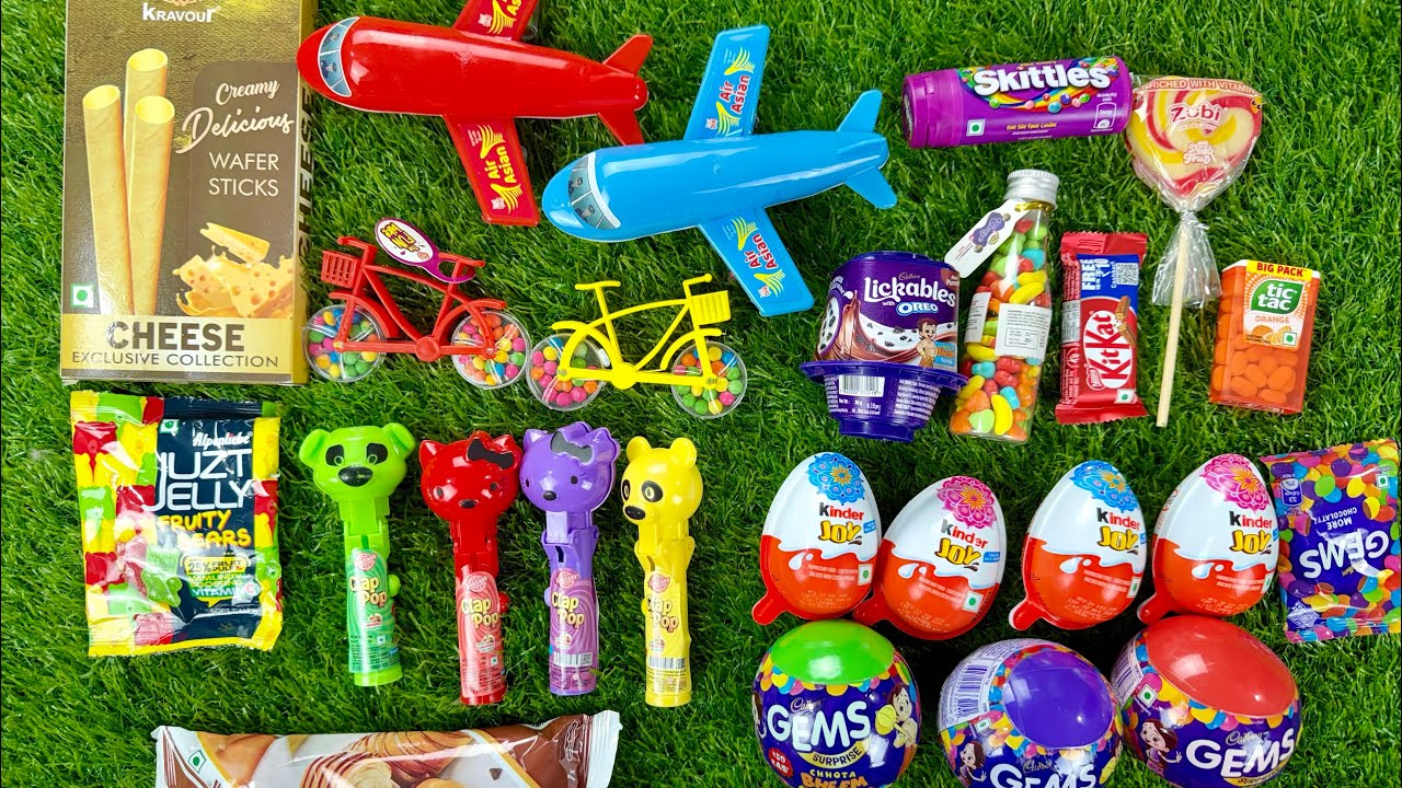 Satisfying unboxing lots of new candies and biscuits ASMR | kinder joy with surprises opening