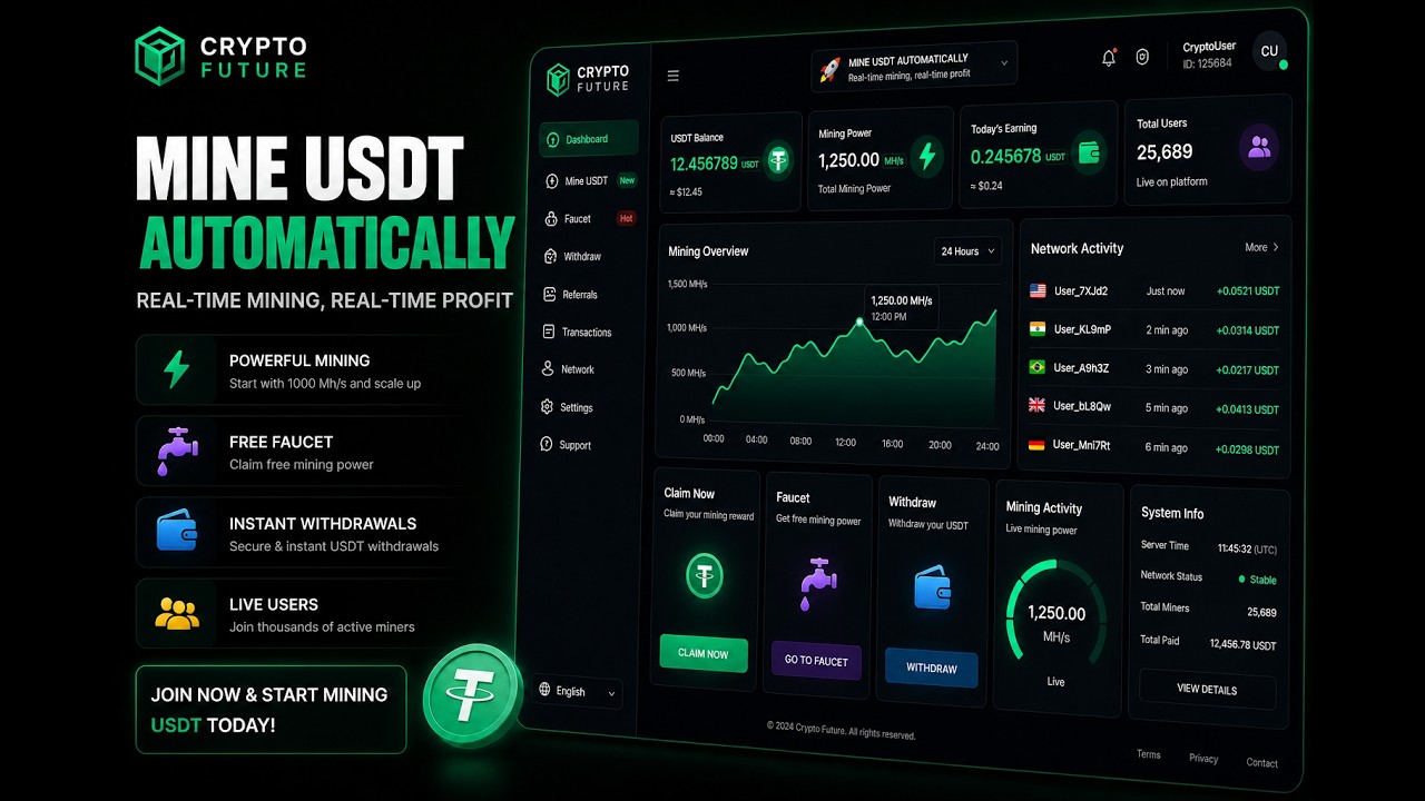 Crypto Future Review &mdash; Mine USDT Automatically (Full Platform Walkthrough)